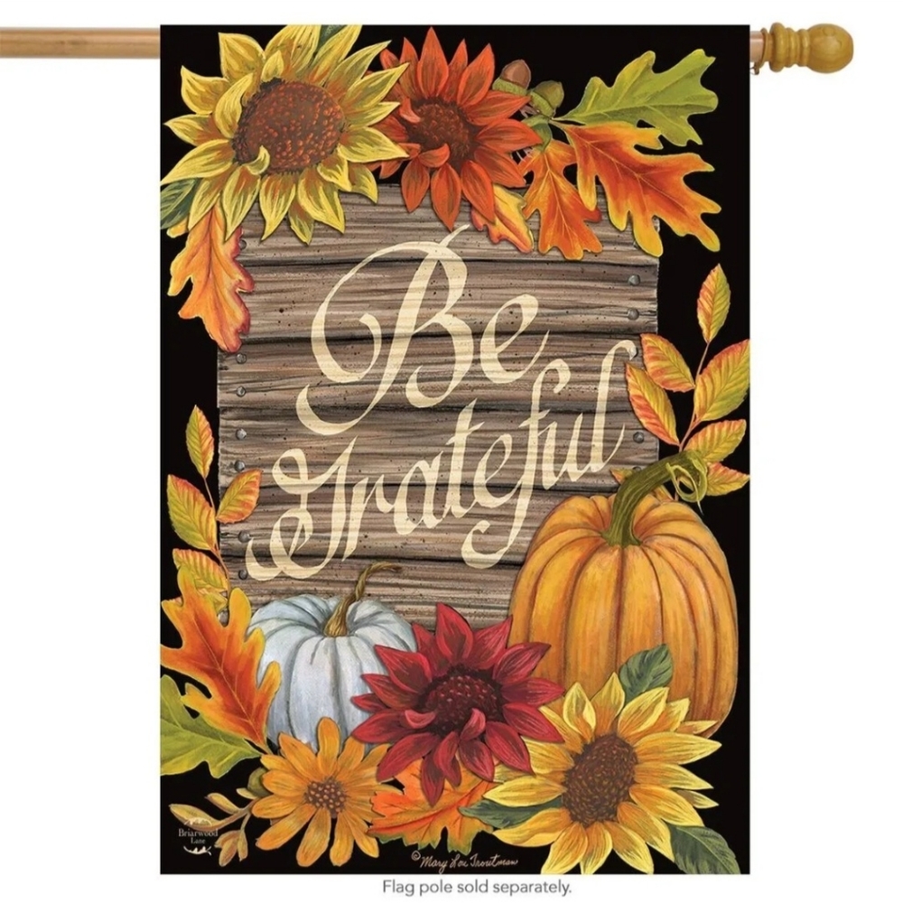 Be Grateful Autumn House Flag Thanksgiving Floral Fall 28" x 40"